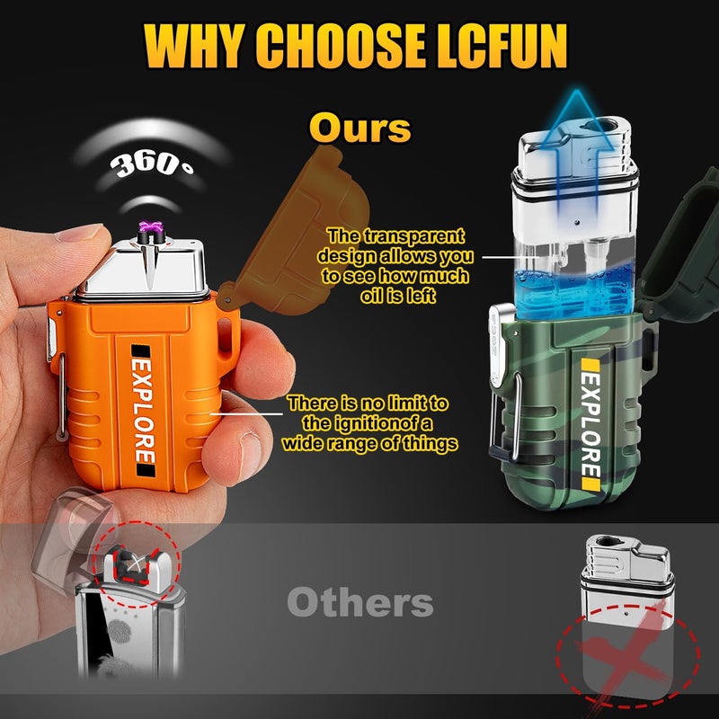 LCFUN 3 Pack Waterproof Lighter Windproof Torch Lighters Butane Refillable, Electric Dual Arc Lighters USB Rechargeable Flameless Plasma Lighter Camping Hiking Survival Tactical Gear Gadgets for Men - Image 4